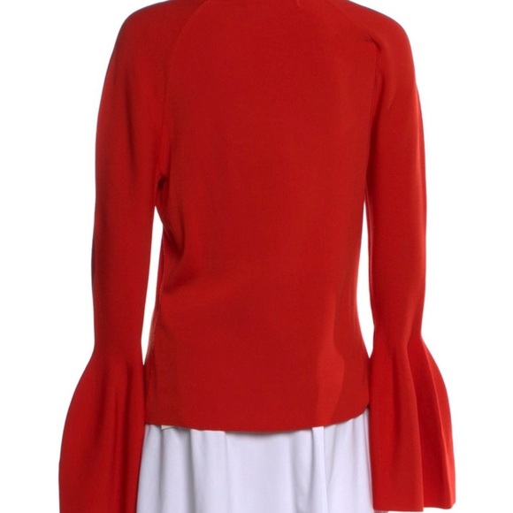 Jonathan Simkhai Red Long Sleeve Rib Knit Crew Neck Top Wide Flare Cuffs Sz M - Picture 2 of 8